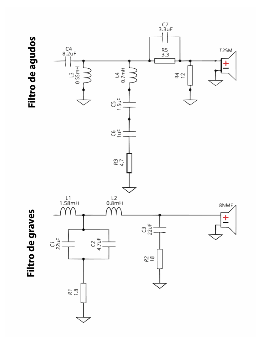 Esquema del filtro divisor pasivo del Opus I